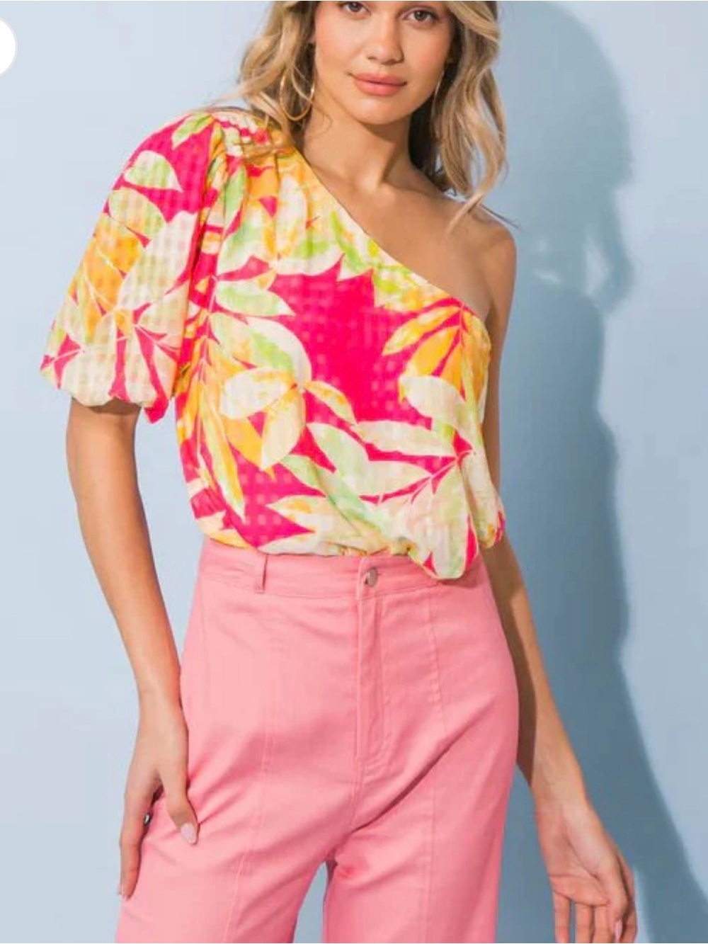 One-Shoulder Floral Print Top in Multi-Color
